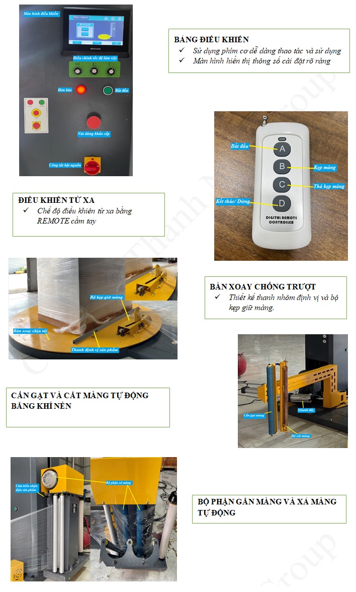 Chi tiết bộ phận Máy quấn màng Pallet bàn xoay tự động YUPA