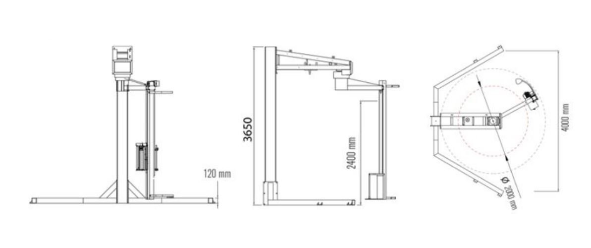 Bản vẽ Máy quấn màng pallet cánh tay quay